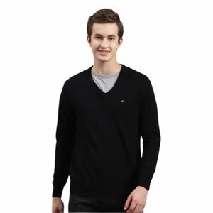 Monte Carlo Wool Solid Black V-Neck Pullover Sweater for Men Size 42
